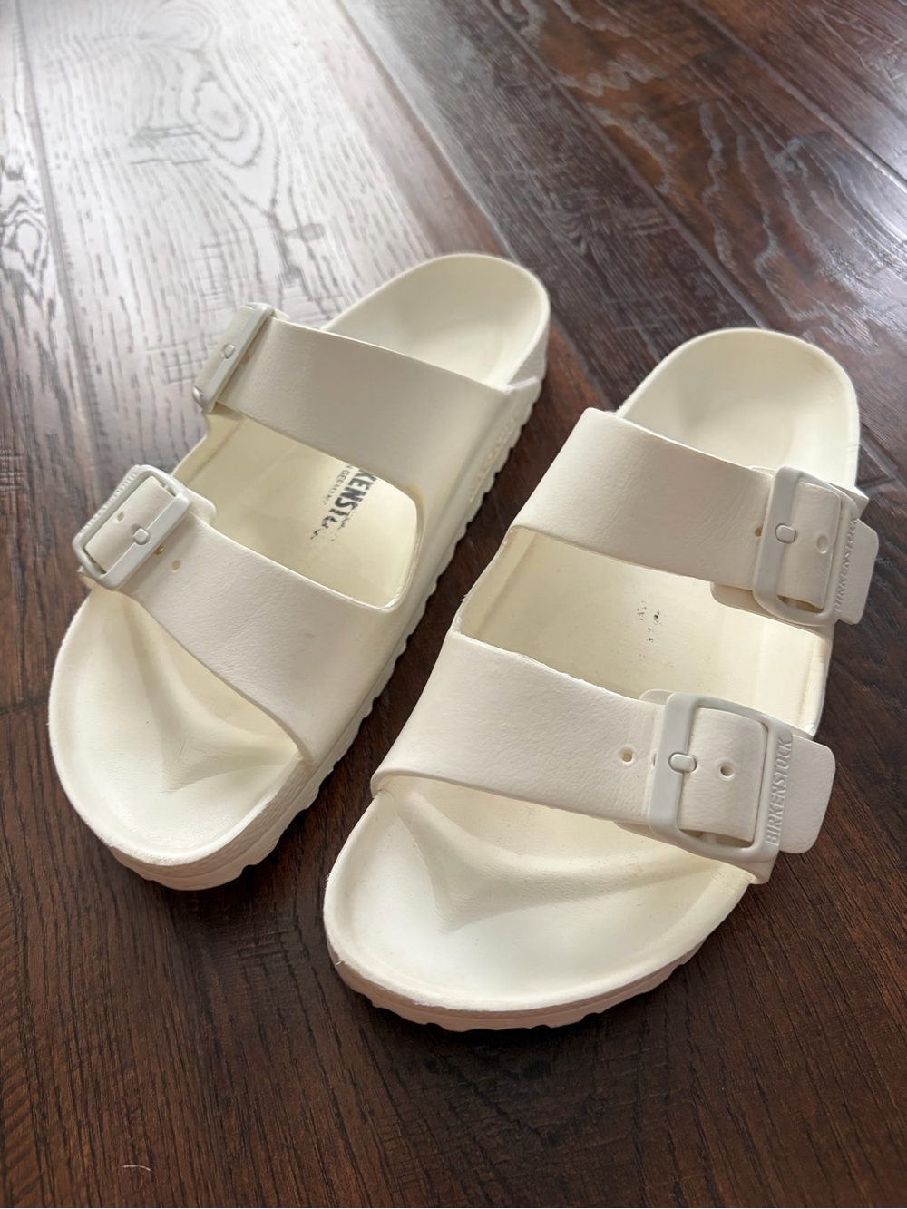 Birkenstock White Buckle Slide Sandals